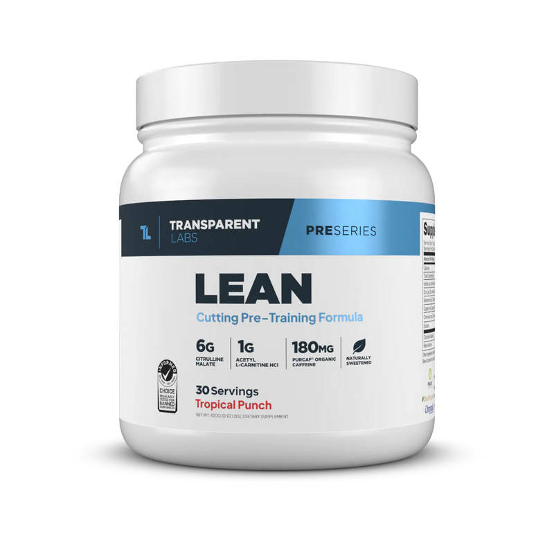 Transparent Labs Lean Pre-Workout Supplement – Front Label View of Clean Cutting Formula