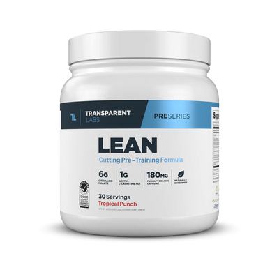 Transparent Labs Lean Pre-Workout Supplement – Front Label View of Clean Cutting Formula