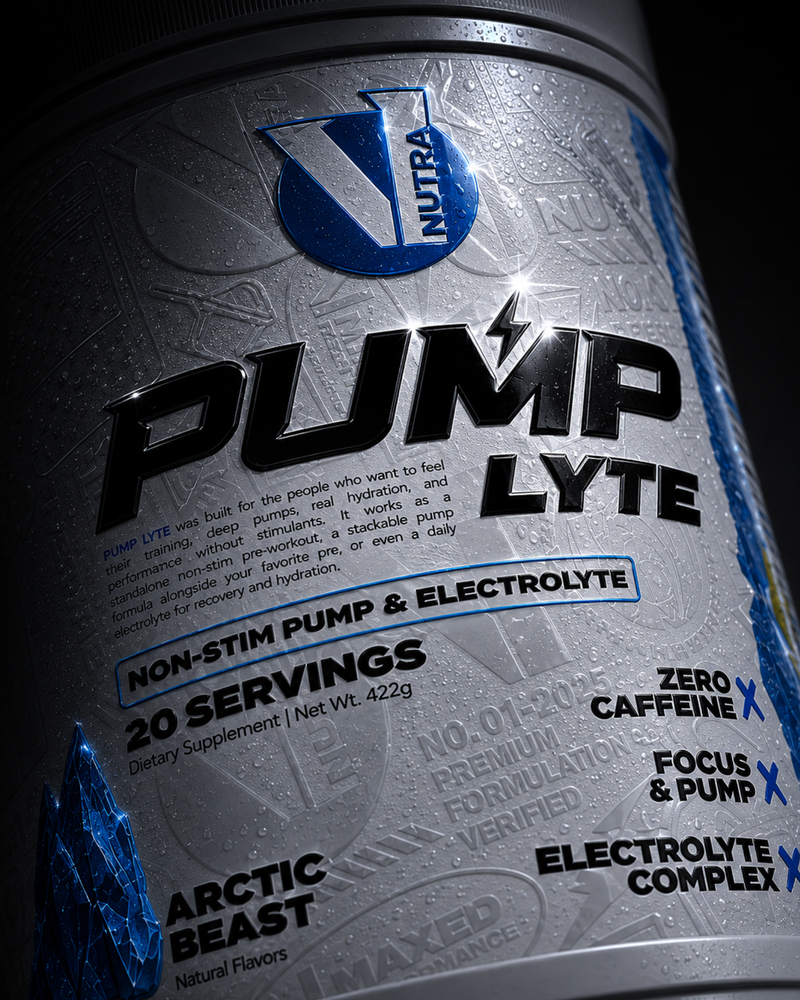 V1 Nutra PUMP-LYTE Non-Stim Pump and Electrolyte Formula front tub for Arctic Beast Flavor 