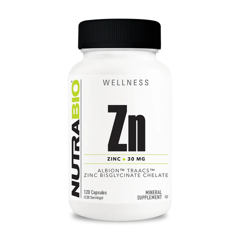 NutraBio Zinc Chelate 30 mg TRAACS zinc bisglycinate 120 capsules