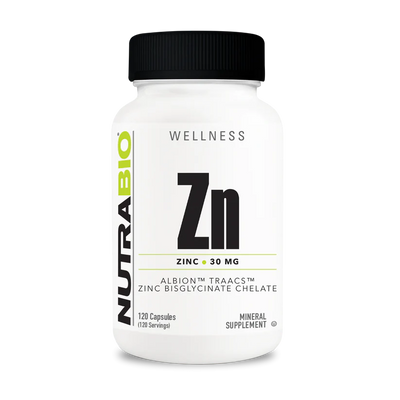 NutraBio Zinc Chelate 30 mg TRAACS zinc bisglycinate 120 capsules
